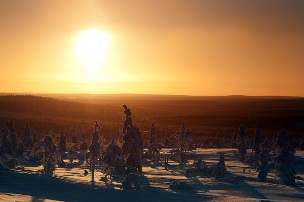 Sunset in winter in Lapland