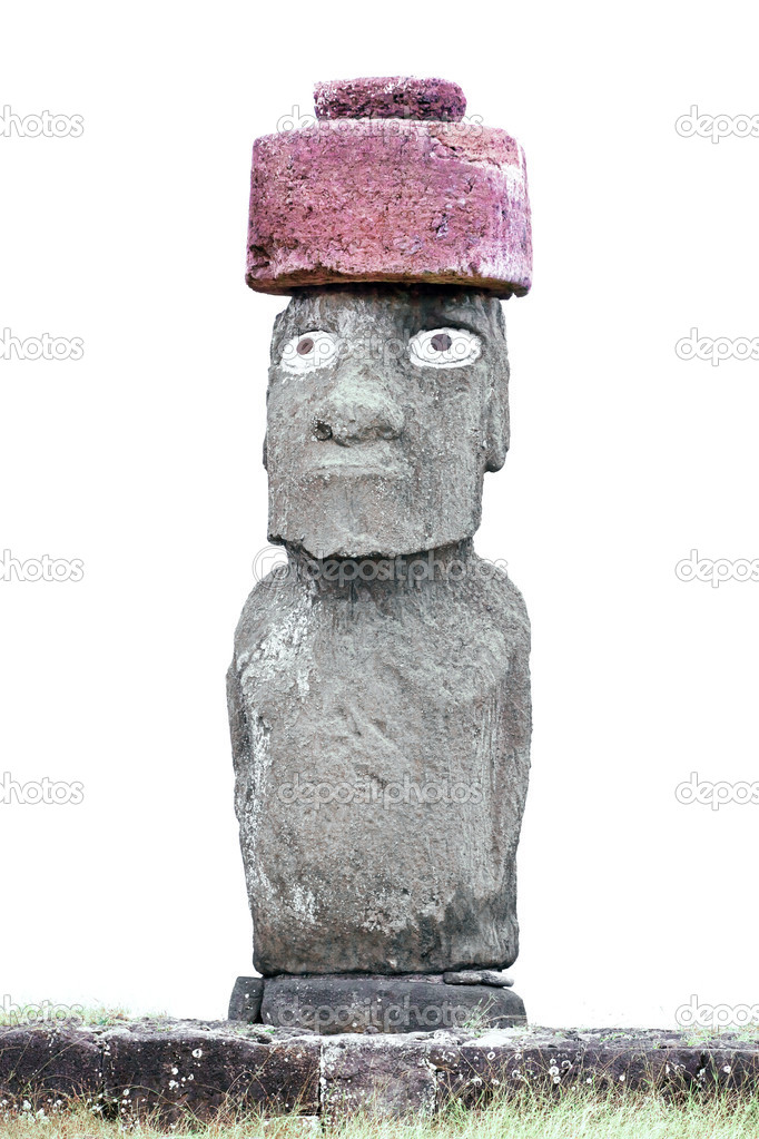Close-up of a moai in Easter Island on white background