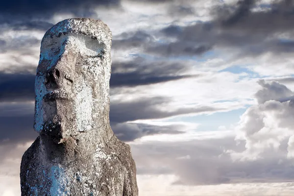 Tvář moai v lišejníky v Velikonoční ostrov — Stock fotografie