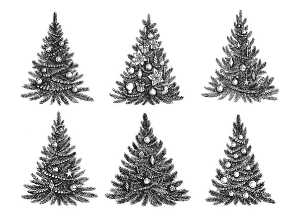 Sapin Noël Illustrations Dessinées Main — Image vectorielle