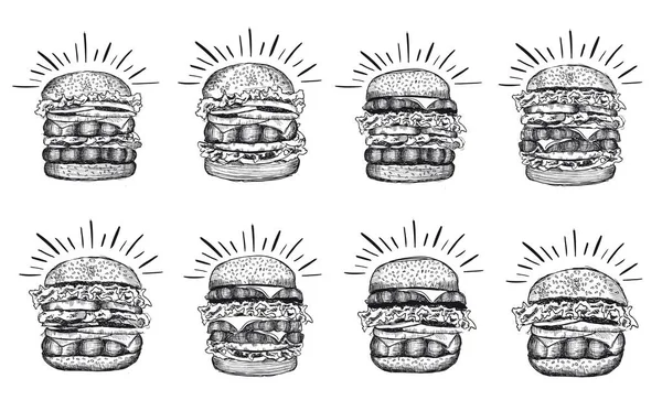 Burger Nastaven Bílém Pozadí — Stockový vektor