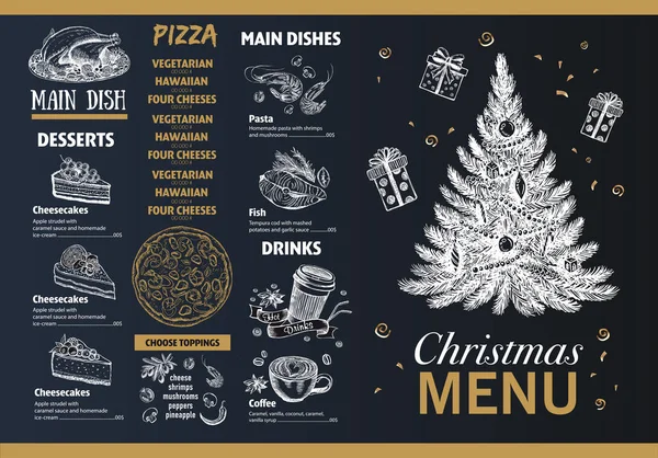 Modèle Menu Noël Illustration Dessinée Main — Image vectorielle