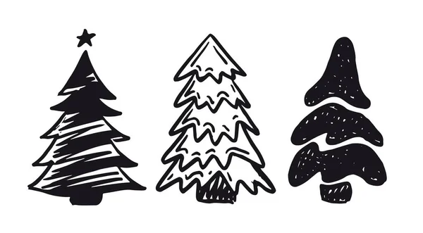 Vánoční Stromeček Set Ručně Kreslené Ilustrace — Stockový vektor