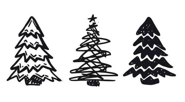 Conjunto Árvores Natal Ilustrações Desenhadas Mão —  Vetores de Stock
