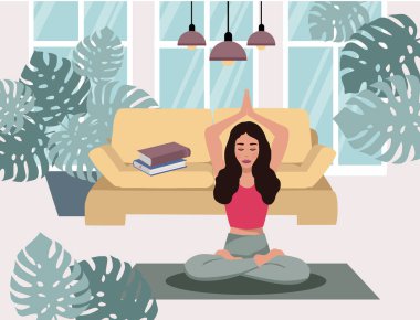 Yoga Classes, Meditate home. Vector.