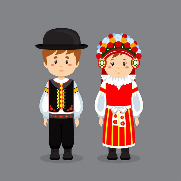 チェコ共和国の民族衣装を着たカップルのキャラクター — ストックベクタ