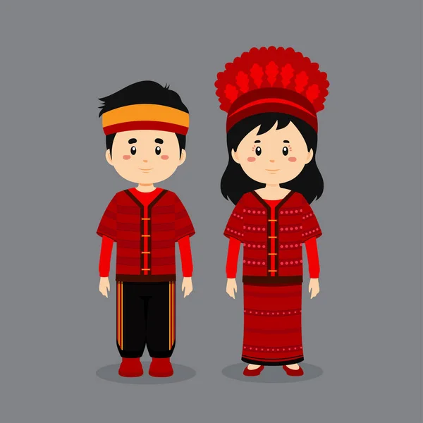 Casal Personagem Vestindo Vestido Nacional Taiwan — Vetor de Stock