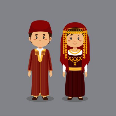 Tunuslu Ulusal Elbise Giyen Çift Karakteri
