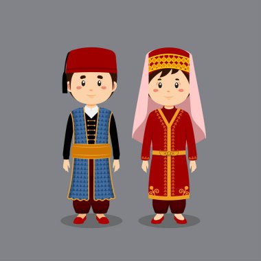 Türkler Ulusal Elbise Giyen Çift Karakteri