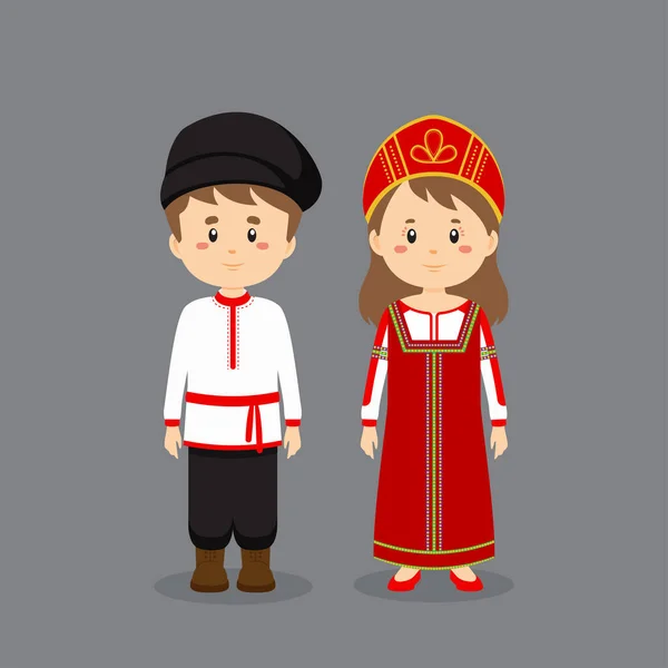 Χαρακτήρας Ζευγαριού Ρωσικό Εθνικό Φόρεμα — Διανυσματικό Αρχείο