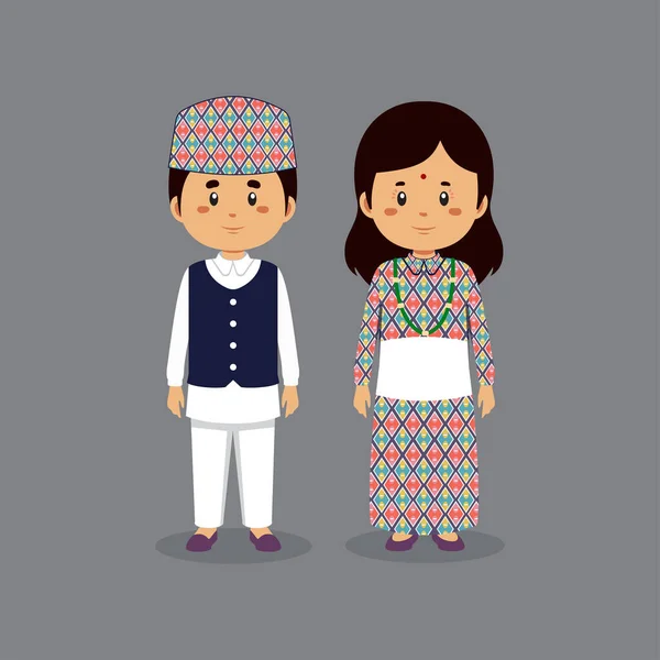 Couple Character Wearing Nepal National Dress — Stock Vector