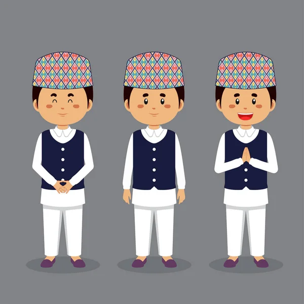 Caractère Népal Avec Diverses Expressions — Image vectorielle
