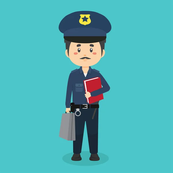Police Character Standing File Briefcase — 图库矢量图片