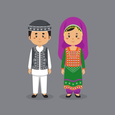 Afganistan Ulusal Elbisesi Giyen Çift Karakteri