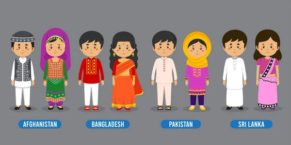 Personaggio Diversi Costumi Nazionali — Vettoriale Stock
