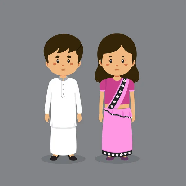 Couple Character Wearing Sri Lanka National Dress — 图库矢量图片