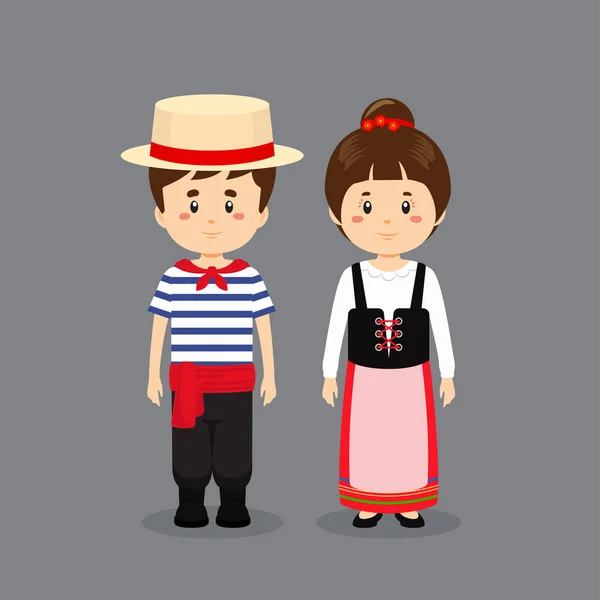 Couple Character Wearing Italy National Dress — Stock vektor