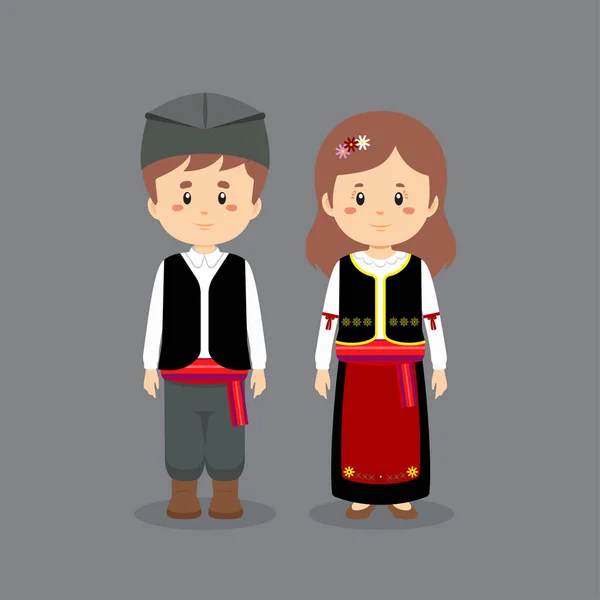 Couple Character Wearing Serbia National Dress — Stock Vector