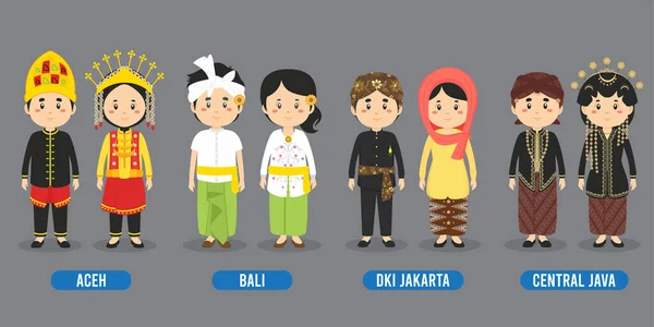 Character Different Indonesian Traditional Costumes — Wektor stockowy