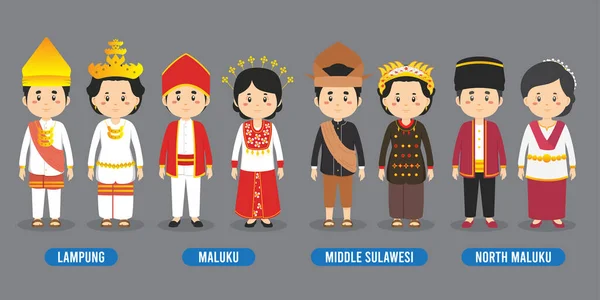 Character Different Indonesian Traditional Costumes — Vettoriale Stock