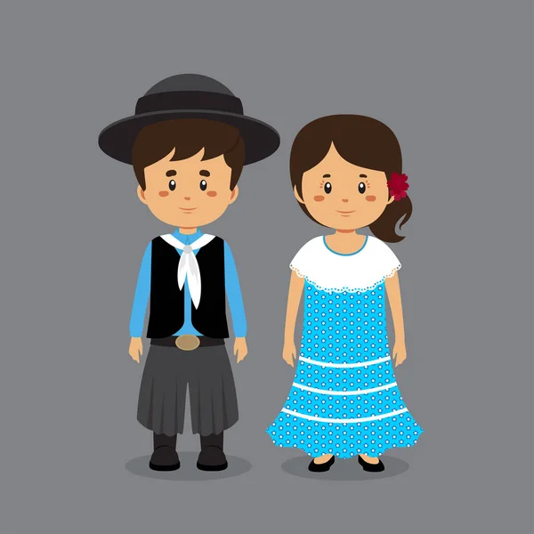 Para Znaków Noszących Argentyna Tradycyjna Sukienka — Wektor stockowy