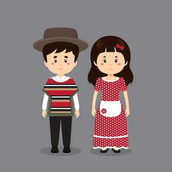 Para Znaków Noszących Chile Tradycyjna Sukienka — Wektor stockowy