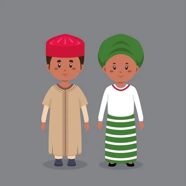 Couple Character Wearing Nigeria Traditional Dress — Stock Vector