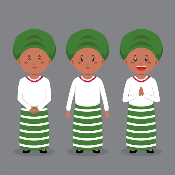 Caractère Nigérian Avec Diverses Expressions — Image vectorielle