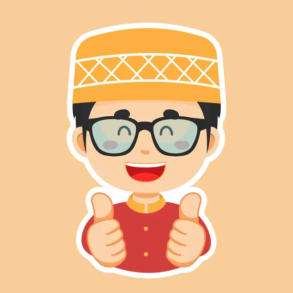 Happy Muslim Character Sticker — Stock Vector