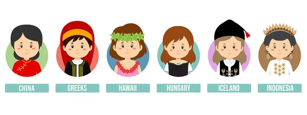 Set Girl Avatarok Különböző Országokban — Stock Vector