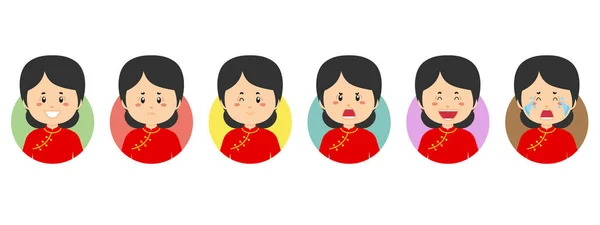 Avatar Chinois Avec Diverses Expressions — Image vectorielle