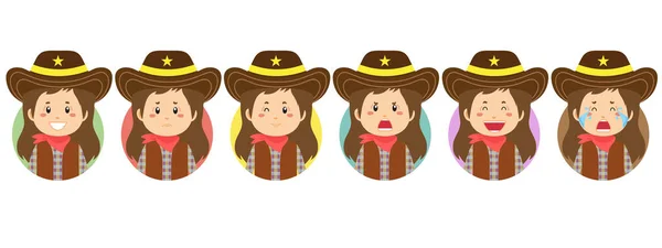 Vaquero Avatar Con Varias Expresiones — Vector de stock