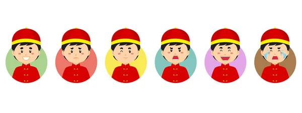 Китайский Аватар Различными Выражениями — стоковый вектор