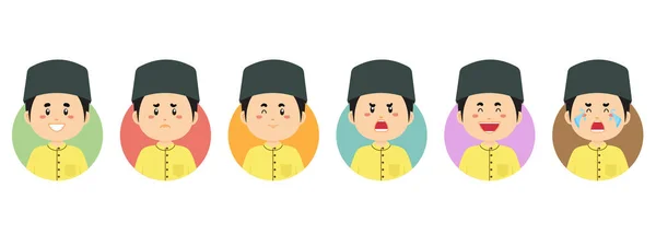 Avatar Malaisien Avec Diverses Expressions — Image vectorielle