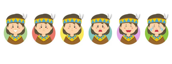 Native America Avatar Διάφορες Εκφράσεις — Διανυσματικό Αρχείο