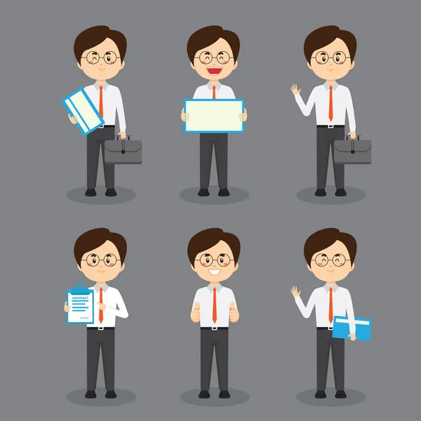 Businessman Various Poses Expressions — Stock Vector
