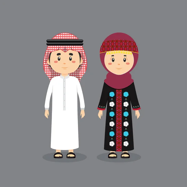 Couple Character Jordania Wearing Traditional Dress Ilustración De Stock