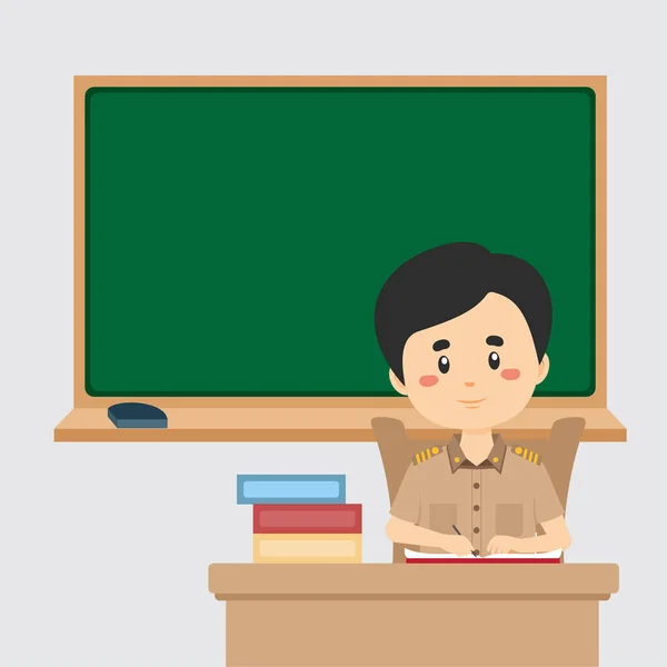Teacher Sitting Classroom Chalkboard — Wektor stockowy