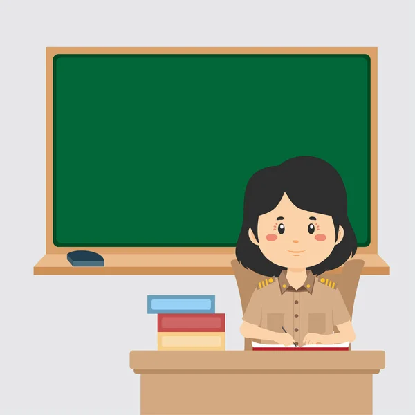Teacher Sitting Classroom Chalkboard — стоковый вектор
