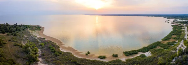 Letecký Pohled Jezero Západ Slunce — Stock fotografie