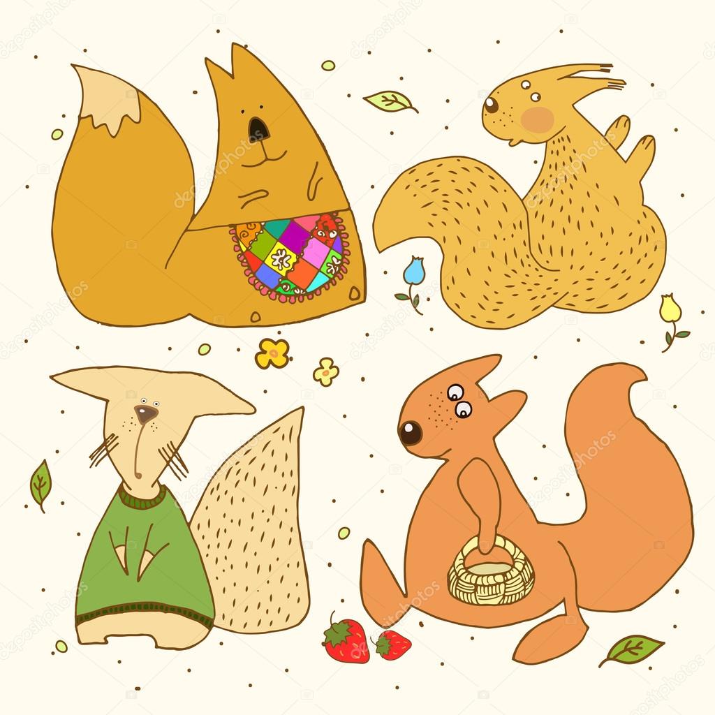 Forest squirrels , children's drawings.