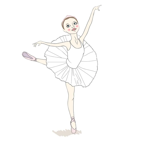 Danse fille dans une robe blanche et pointe . — Image vectorielle