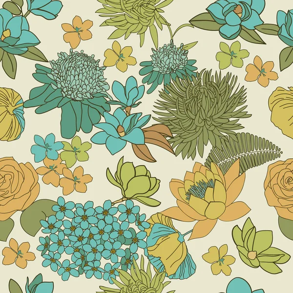 Naadloze Bloemenachtergrond Met Felgekleurde Bloemen Elegante Sjabloon Voor Modeprints — Stockvector