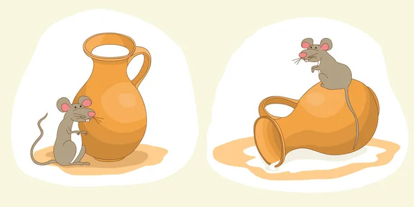 Mouse Dropped Jug Milk — Stock Vector