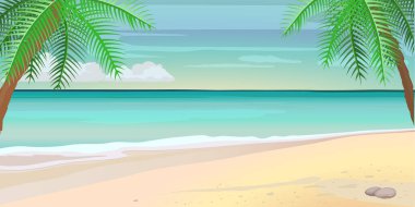 Panorama denizi, tropikal plaj vektörü arka planı
