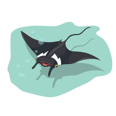 İğneli balık, karikatür çocuk tarzında bir deniz teması..