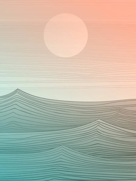 Аннотация Морской Пейзаж Море Волны Небо — стоковый вектор