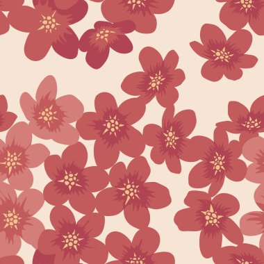 Düz dizaynlı güzel çiçek deseni ve kırmızı arka planlı zengin renkler kumaş ve dekorasyon için mükemmel.