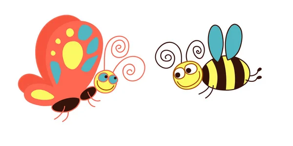 Vector Illustration Butterfly Bee White Background — Διανυσματικό Αρχείο