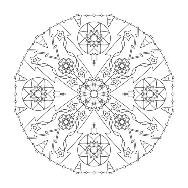 Mandala Noël Coloriage Boule Noël Sapin Noir Blanc Illustration Vectorielle — Image vectorielle